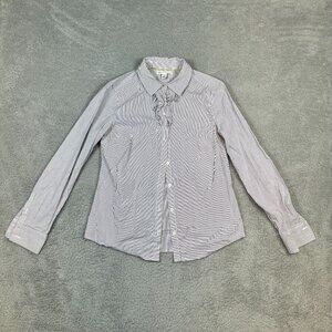 BANANA REPUBLIC Buttoned Shirt White Blue Ruffle Stripe Cotton Women Medium